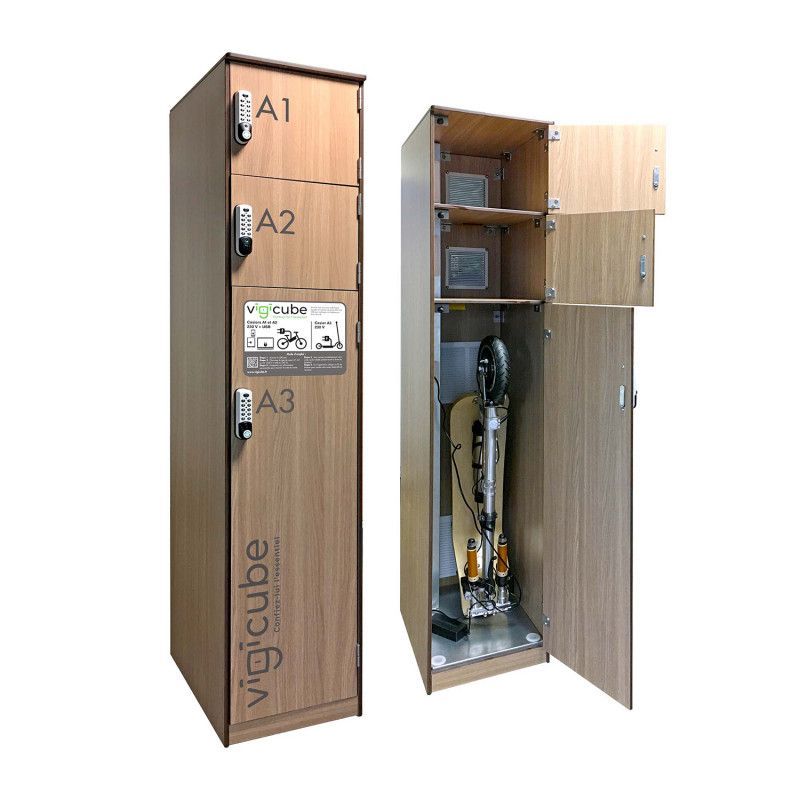 Armoire de recharge Vigicube Bois - Pour trottinettes, vélos, smartphones, tablettes et ordinateurs portables_1