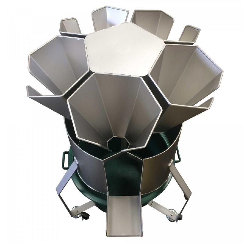 4023 - Saignoir inox rotatif 5 cônes pour poulets et pintades - avec bac de récupération et trépied à roulettes_1