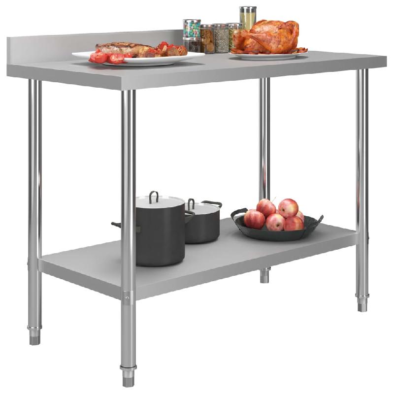 Vidaxl table de travail de cuisine avec dosseret 120x60x93 cm inox