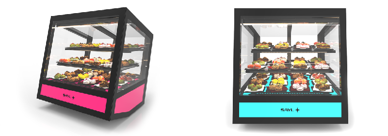 Vitrine réfrigérée de présentation cubique à poser base avec rétro illuminée et RGB QBO Sayl - 2 étagères_1