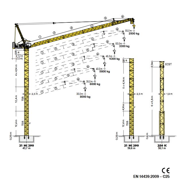 190 HC-L 8/16 Litronic - Grue à tour à flèche relevable Liebherr - Hauteur sous crochet 43,70 m - Capacité max. 16 000 kg_1