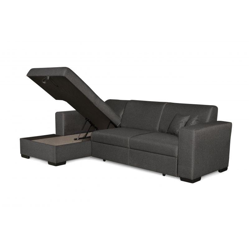 Canapé d'angle à gauche convertible CABIRI - gris foncé avec coffre de rangement et coussins d'appoint_1
