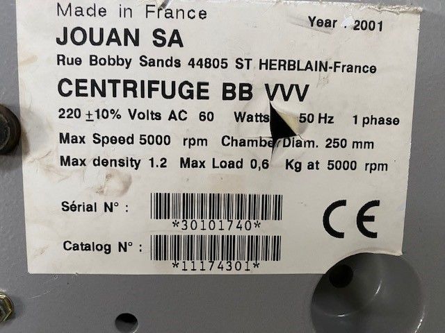 Centrifugeuse d'occasion pour laboratoire pharmaceutique jouan bb vvv - p2209-1886_1