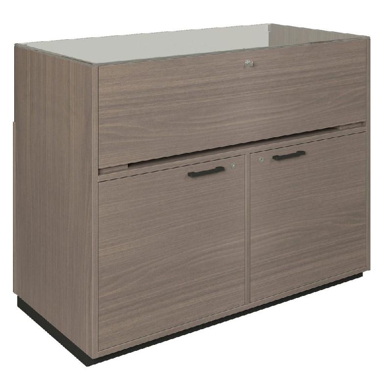 Comptoir vitrine côté bois Vertigo T03 MDF noir et noyer foncé 120x60x93cm_1