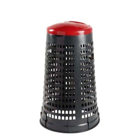 Poubelle publique ronde perforée Ruff - polypropylène avec support de sac, couvercle et base recyclée_1