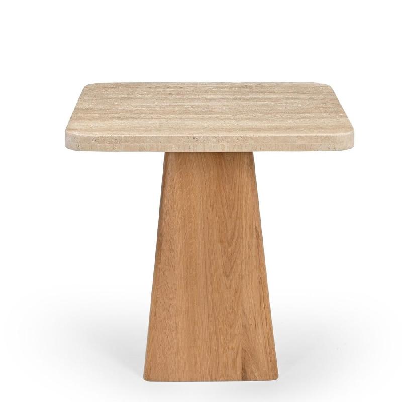 Table Travertina pied en chêne et travertin 50x50x50 cm_1