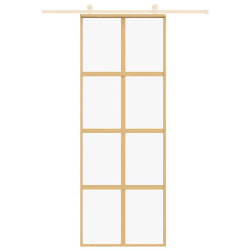Vidaxl porte coulissante doré 76x205 cm verre esg clair et aluminium 155184_1