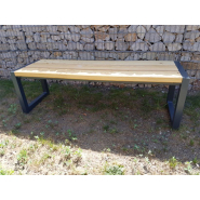 Banc public méridienne Miami Wood - Design Art Déco 1910, acier et bois, dimensions 150x45x45 cm_2