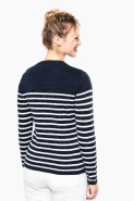 Pull marin femme Kariban - Réf: K990 - 100% coton, ouverture épaule gauche, Striped Navy / Off White_1