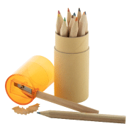 Set de 12 crayons de couleur - étui rond en carton avec taille-crayon intégré - couleur orange_1