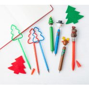 Stylo à bille en bois - Figurine de Noël sur ressort - Encre bleue - Couleur verte_1