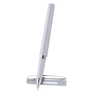 Stylo roller en plastique - encre bleue - couleur blanche - poids 12 g_1