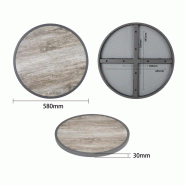 Plateau de table extérieur rond en verre trempé effet grain de bois bord gris 580mm | Bolero - DL486_1