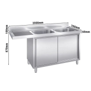 Plonge avec passage lave-vaisselle 200 x 70cm et placard - 2 cuves à droite l60 x p50 x h30 cm_1