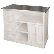 Comptoir Héritage L119xP39xH90cm - top zinc amovible - blanc patiné - 5 tiroirs et étagères_1