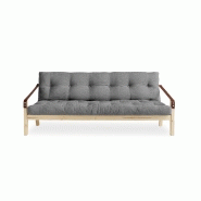 Banquette futon POETRY en pin massif - Coloris gris granit - Couchage 130 x 190 cm - Accoudoirs en cuir_1