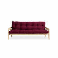 Canapé convertible futon Grab - Pin naturel - Coloris bordeaux - Couchage 130 x 190 cm - Style scandinave et rétro_1