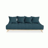 Canapé convertible futon Senza en pin naturel - Coloris bleu profond - Couchage 90 x 200 cm_1