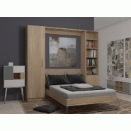 Composition armoire lit escamotable SMART-V2 - Chêne naturel - Couchage 140 x 200 cm avec rangements intégrés_1
