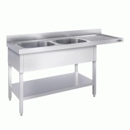 Plonge Inox 2 bacs avec passage lave-vaisselle - P 600 - GGM - 1600 mm bac à gauche_1