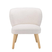 Fauteuil design Gothy blanc en tissu bouclette - pieds bois finition vernis nitrocellulosique_1