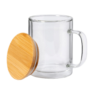 Mug isotherme en verre borosilicaté - double paroi avec anse et couvercle en bambou - 370 ml_1