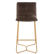 Chaise de bar Ratri - Velours marron foncé - Pieds métal couleur laiton - Confort et design tendance_1