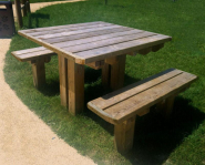 Table Pique Nique Accès Pin traité autoclave classe 4 - Pieds et traverses section 120 x 120 mm - Lames table et banc section 45 x 145 mm - Format 1200 x 1200 mm_1