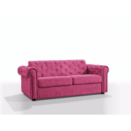Canapé 2-3 places Chesterfield Magnum convertible - Sommier lattes - Matelas 18 cm - Tissu tweed rose - Couchage 120 cm_1