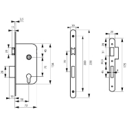 Serrure encastrable pour porte d'entrée - axe 50 mm - coffre épaisseur 10 mm - cylindre V/BR - THIRARD_1