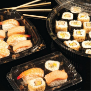 Assiette pour sushi noire avec couvercle PS transparent Ø35,6x5cm - par 120_1