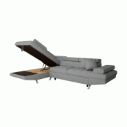 Canapé d'angle à gauche convertible RINO gris clair - avec coffre de rangement, accoudoir relevable et têtières réglables_1