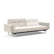 Innovation Living - Canapé Splitback pieds chromés avec accoudoirs - Convertible lit 115x210 cm - Tissu bouclé Off White_1