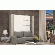 FALCON SOFA - Armoire lit escamotable avec canapé et rangements intégrés - Couchage 140 x 200 cm - LED et sommier 34 lattes_1