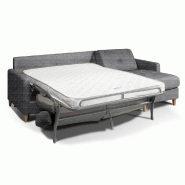Canapé d'angle scandinave 3 places - Matelas 16 cm - Système express - Sommier à lattes Renatonisi - Tweed gris platine_1