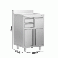 Meuble inox pour machine à café - 600 x 600 mm - 2 tiroirs - Knock box_1