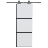 Vidaxl porte coulissante noir 76x205 cm verre trempé aluminium 155198_1