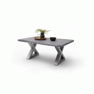 Table basse Claren - Plateau en acacia laqué gris 110 cm - Piétement X en acier brossé_1