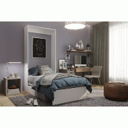 Armoire lit escamotable Dynamo Sofa - canapé intégré - blanc et tissu gris - couchage 90x200 cm_1