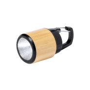 Lampe de poche en bambou - plastique ABS - LED COB avec mousqueton - piles bouton incluses_1