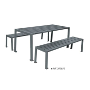 Ensemble pique-nique convivial SILAOS - table et banquettes en acier, bois ou plastique recyclé_1