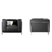 Fauteuil Allen - cuir pleine fleur, structure en bois massif et acier inox poli_1