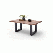 Table basse Claren - Plateau en acacia teinté noyer 110 cm - Piétement en U laqué anthracite_1