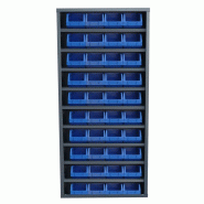 Armoire à bacs avec portes verrouillables - 40 bacs polypropylène, structure acier - Sans portes / Bleu / 40 x 4L_1