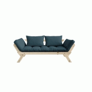 Banquette méridienne convertible futon BEBOP - Pin naturel - Coloris bleu pétrole - Couchage 75x200 cm_1