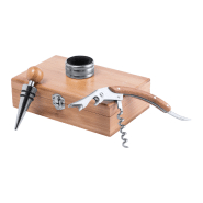 Set à vin - tire-bouchon, bouchon et stop-gouttes - boîte en bambou_1