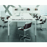 Grande table de réunion X8 avec plateau en verre Officity. - Blanc 9010, Blanc, 560_1