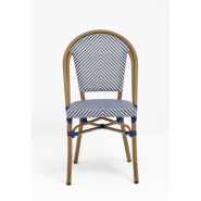 Chaise de terrasse légère et empilable - Lazare - textilène bleu et blanc - aluminium couleur rotin_1