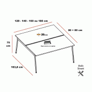 Bureau bench 2 personnes X3 - Officity - 140, Anthracite, Chêne blanchi_2