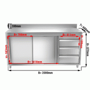 Meuble bas inox adossé P 600 mm avec portes et tiroirs - 2000, A droite_1